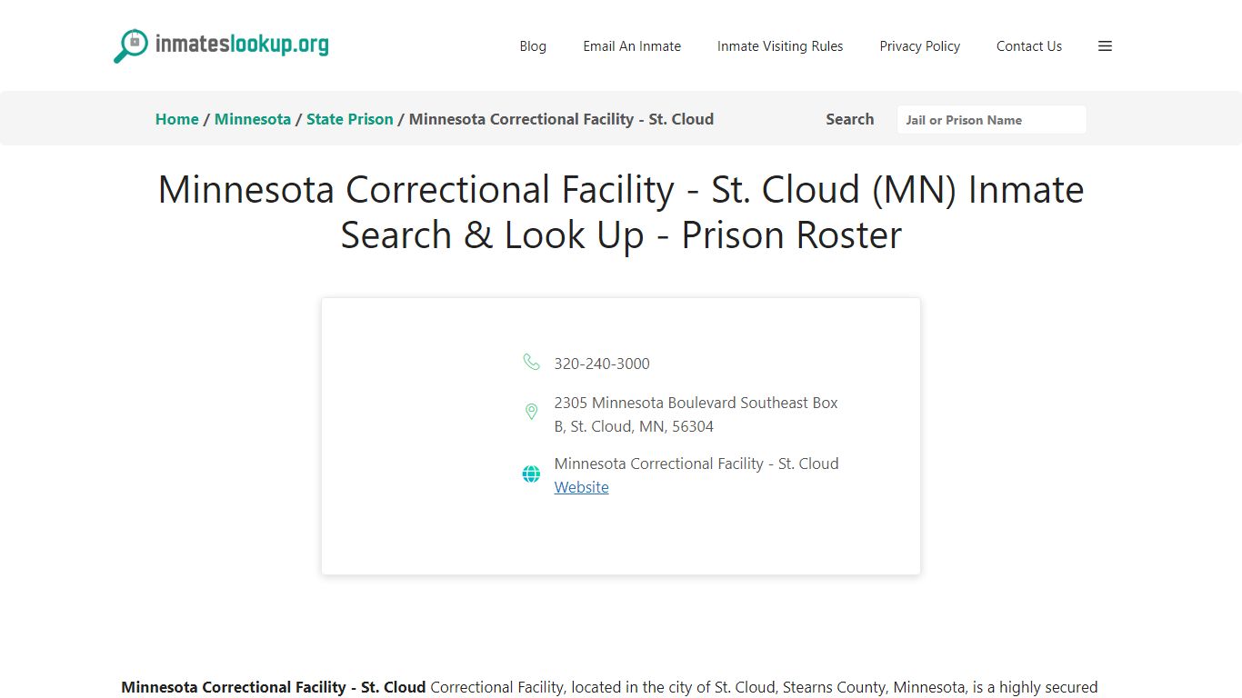 Minnesota Correctional Facility - St. Cloud (MN) Inmate Search & Look ...